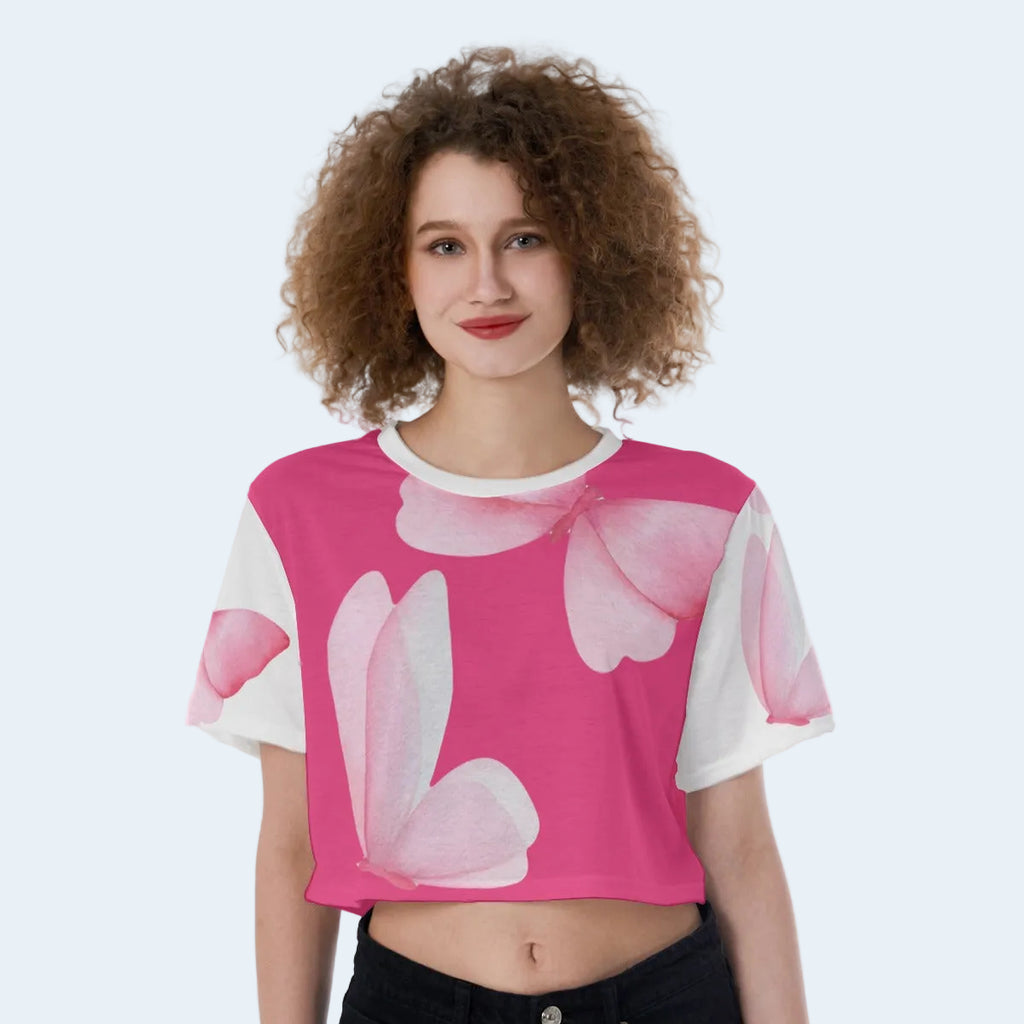 Pink Butterfly Crop Top