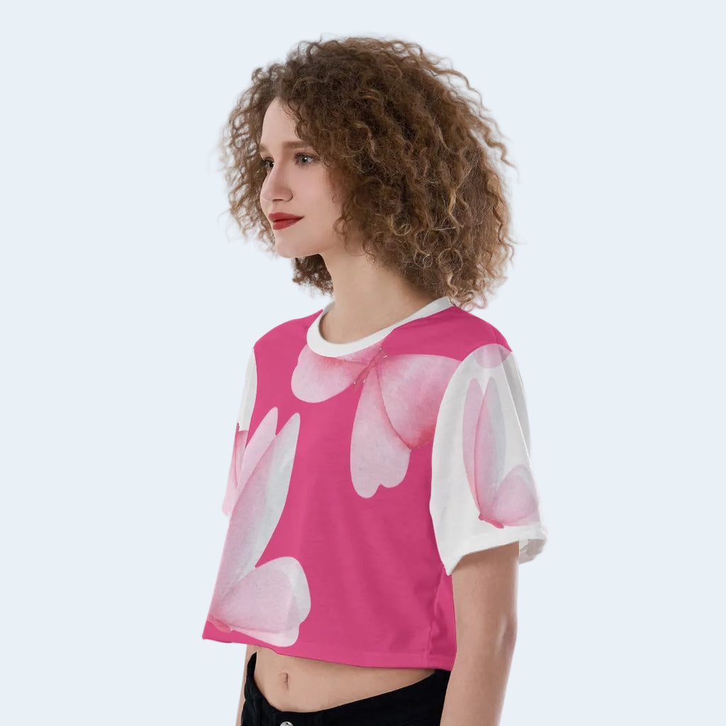 Pink Butterfly Crop Top